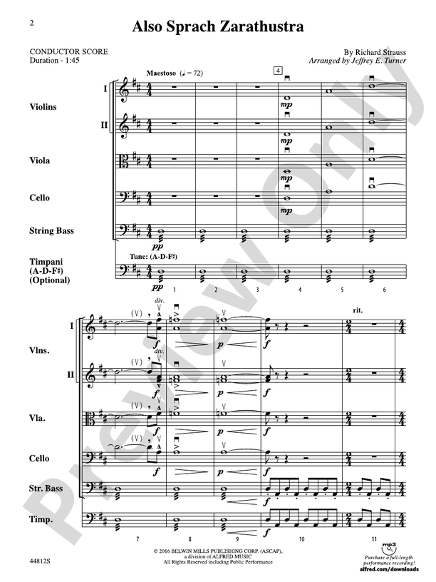 Also Sprach Zarathustra - String Orchestra Conductor Score & Parts (Digital Download)