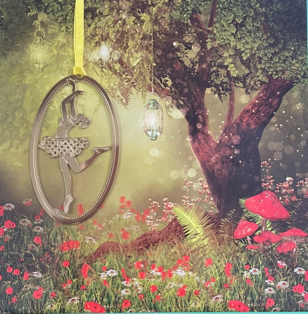 Greeting Card - The Green Forest at Night w/ Gold Ballerina Bookmark
