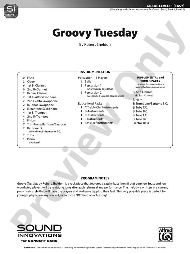 Groovy Tuesday - Concert Band Conductor Score & Parts(Digital Download)