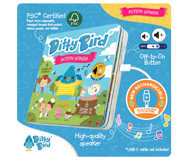 Ditty Bird 'Action Songs' Childrens Interactive Sound Book New Rechargeable Edition