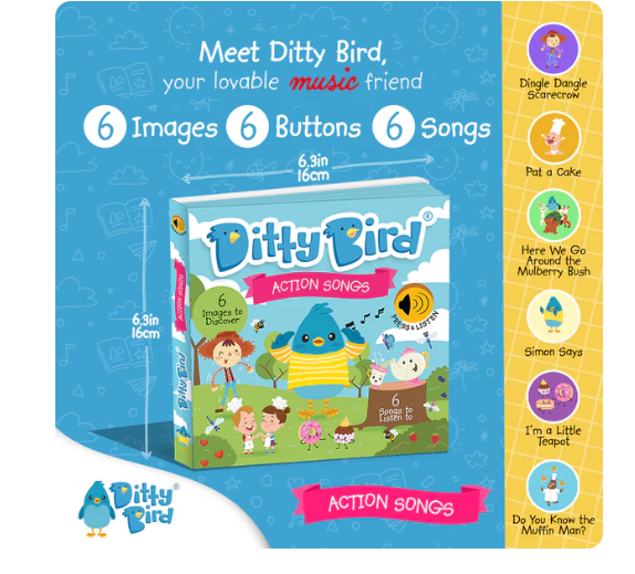Ditty Bird 'Action Songs' Childrens Interactive Sound Book New Rechargeable Edition