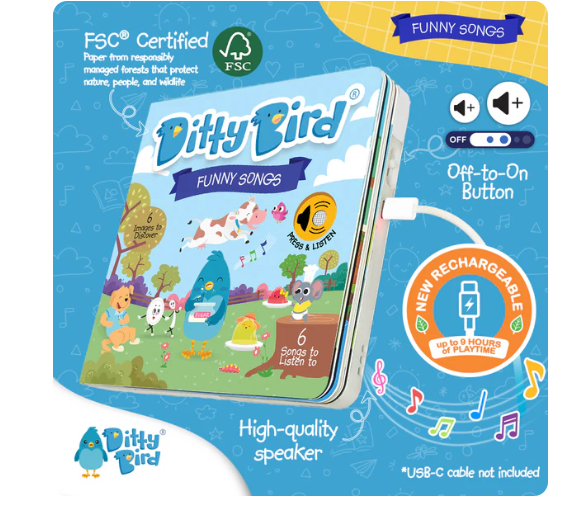 Ditty Bird 'Funny Songs' Childrens Interactive Sound Book New Rechargeable Edition