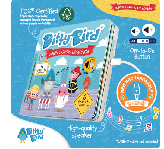 Ditty Bird 'When I Grow Up Songs' Childrens Interactive Sound Book New Rechargable Edition