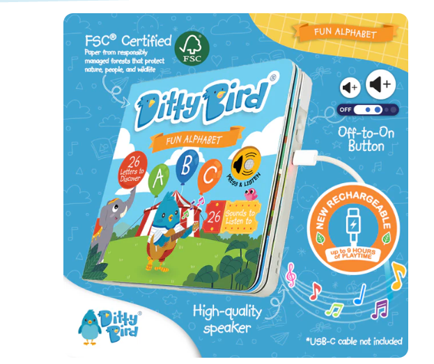Ditty Bird "Fun Alphabet" Childrens Interactive Sound Book New Rechargeable EditionDitty Bird "Fun Alphabet" Childrens Interactive Sound Book New Rechargeable Edition