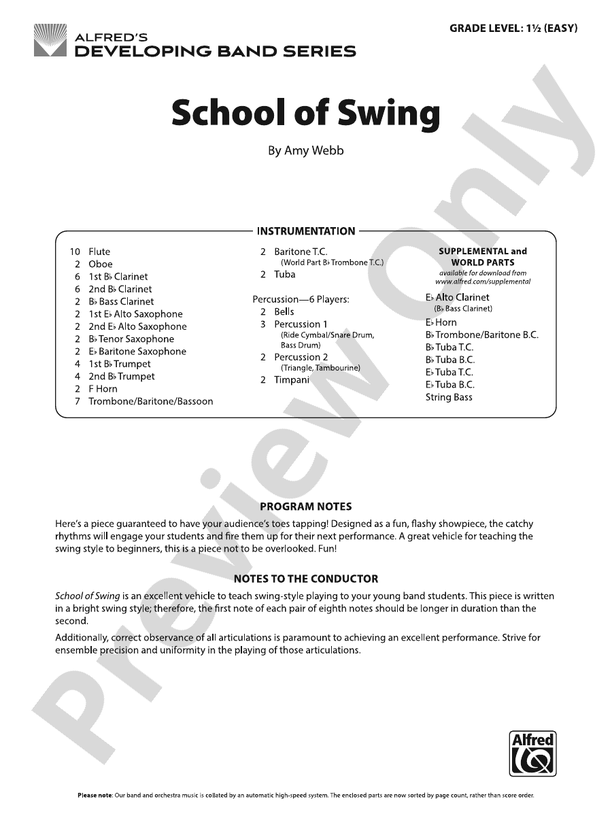 School of Swing - Concert Band Conductor Score & Parts(Digital Download)