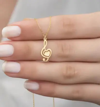 Gold Treble Clef Pendant and Chain