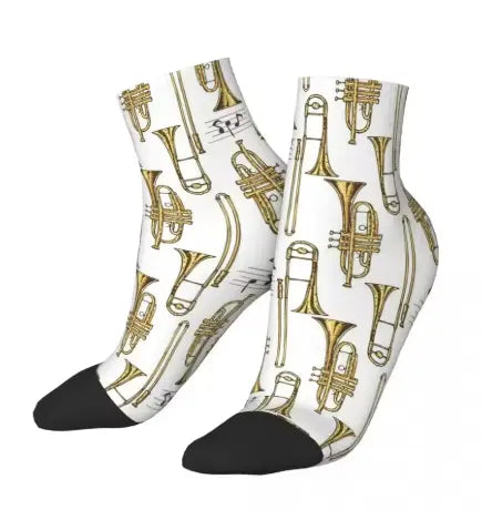 Socks White with a Gold Trumpet