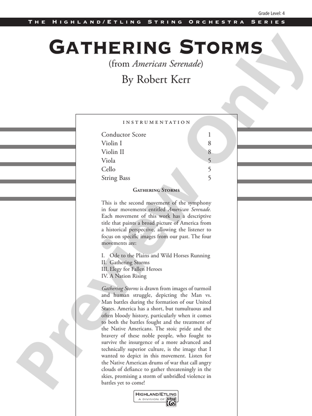 Gathering Storms (Movement 2 from American Serenade Symphony) – String Orchestra Conductor Score & Parts (Digital Download)