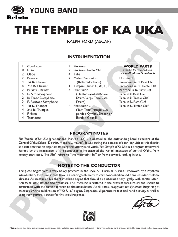 The Temple of Ka Uka - Concert Band Conductor Score & Parts (Digital Download)