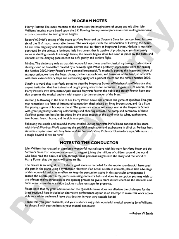 Harry Potter Symphonic Suite - Concert Band Conductor Score & Parts (Digital Download)