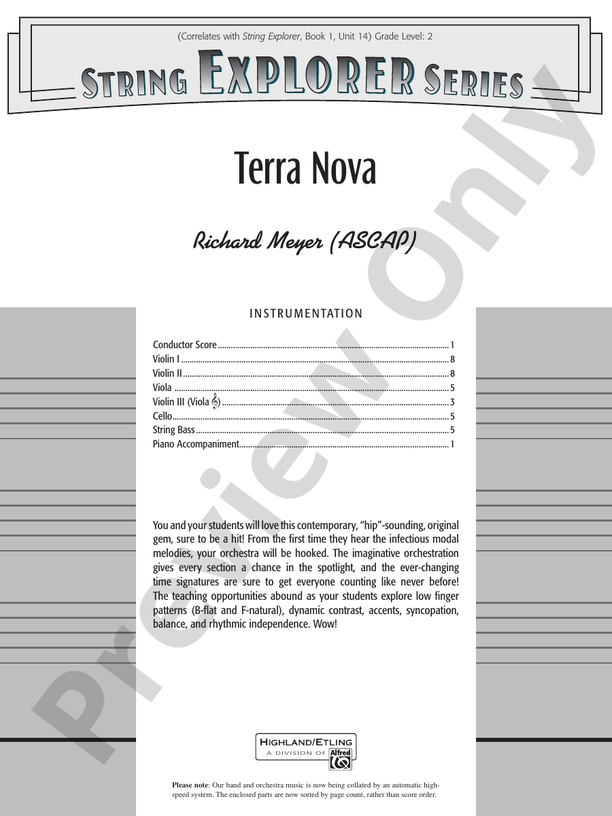 Terra Nova – String Orchestra Conductor Score & Parts (Digital Download)
