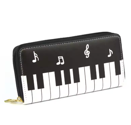 Wallet Black with Large White Keyboard, Notes and Clefs