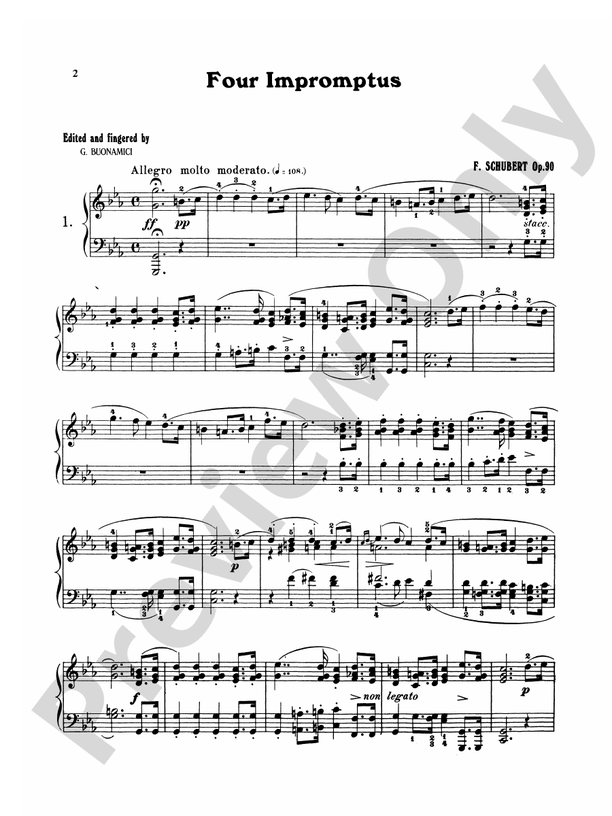 Schubert - Four Impromptus, Op. 90 (Ed. Giuseppe Buonamici) - Piano Solo (Digital Download)
