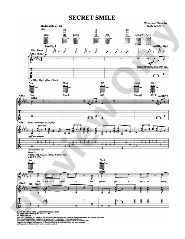 Secret Smile - Guitar TAB (Digital Download)