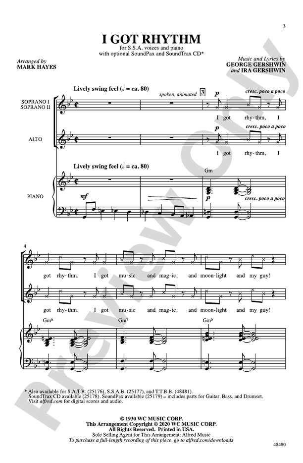 I Got Rhythm - Arr. Mark Hayes – SSA Choral Octavo (Digital Download)