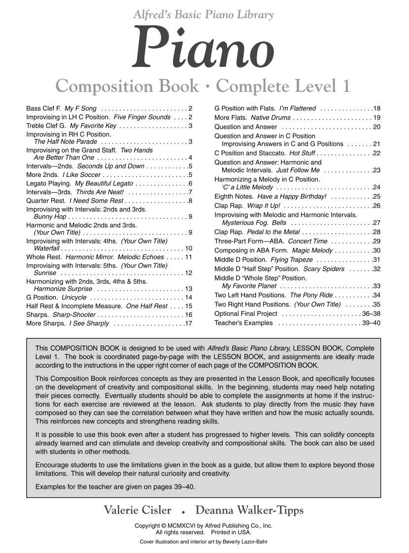 Abp Composition Complete Level 1 (1A/1B) - Deanna Walker-Tipps|Valerie Cisler - Piano Alfred Music
