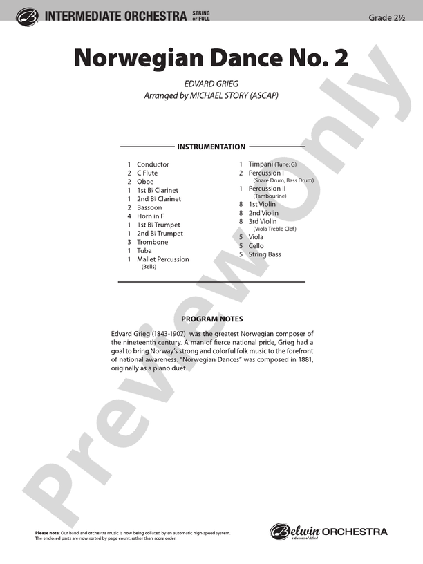Norwegian Dance No. 2 – Full Orchestra Conductor Score & Parts (Digital Download)
