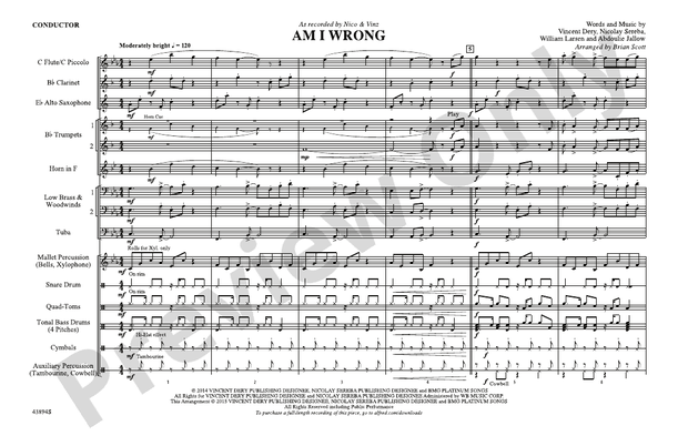 Am I Wrong – Marching Band Conductor Score & Parts (Digital Download)