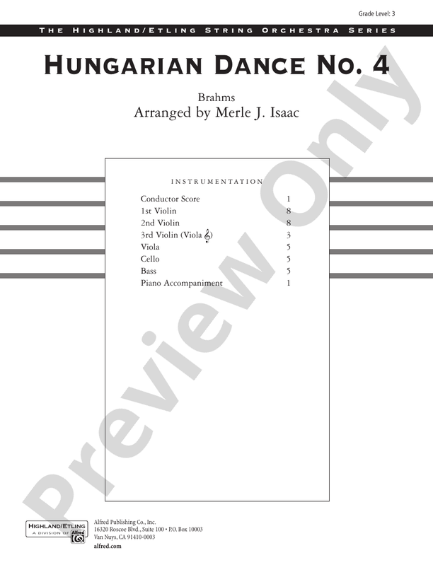 Hungarian Dance No. 4 – String Orchestra Conductor Score & Parts (Digital Download)