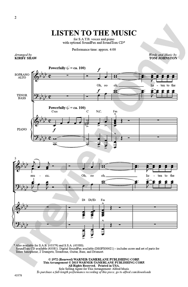 Listen to the Music - Arr. Kirby Shaw – SATB Choral Octavo (Digital Download)