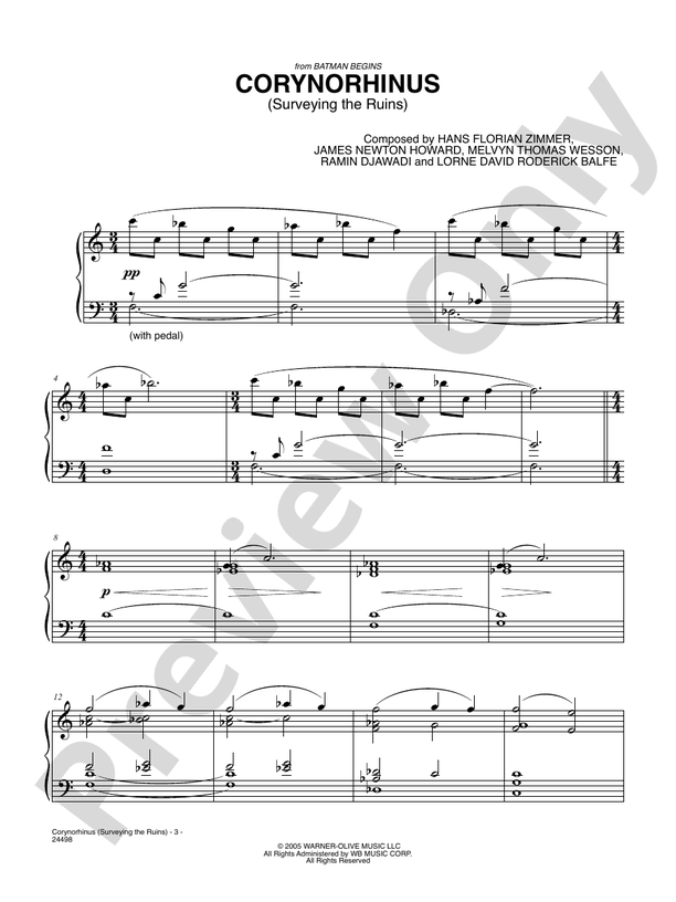 Corynorhinus (Surveying the Ruins) (from Batman Begins) - Piano (Digital Download)