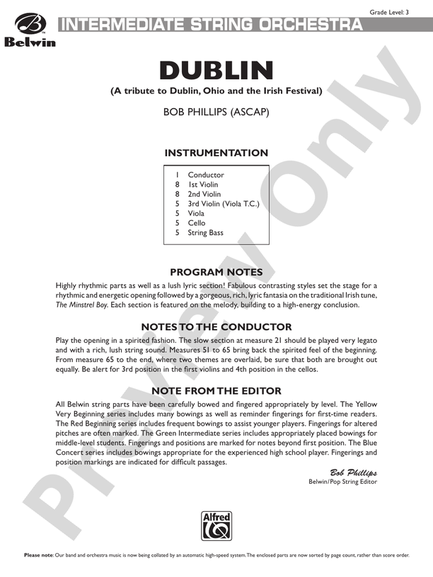 Dublin (A tribute to Dublin, Ohio and the Irish Festival) – String Orchestra Conductor Score & Parts (Digital Download)