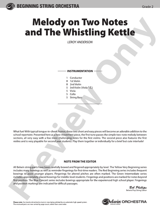 Melody on Two Notes and The Whistling Kettle – String Orchestra Conductor Score & Parts (Digital Download)