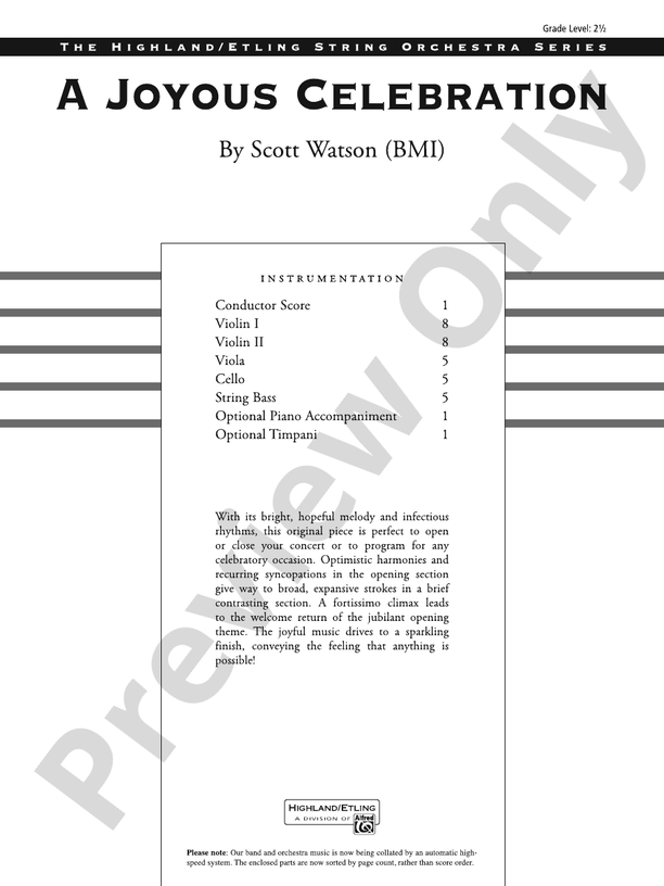 A Joyous Celebration - String Orchestra Conductor Score & Parts (Digital Download)