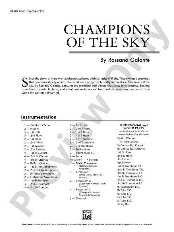 Champions of the Sky - Concert Band Conductor Score & Parts(Digital Download)