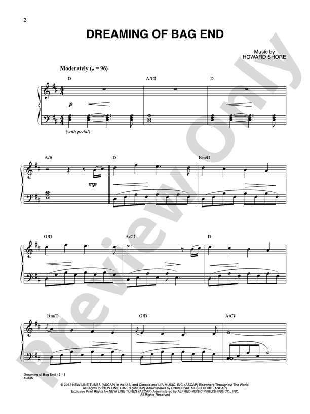 Dreaming of Bag End (from The Lord of the Rings) - Piano Digital Download)