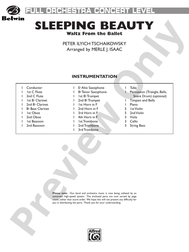 Sleeping Beauty (Waltz from the Ballet) – Full Orchestra Conductor Score & Parts (Digital Download)