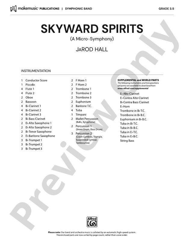 Skyward Spirits – Concert Band Conductor Score & Parts (Digital Download)