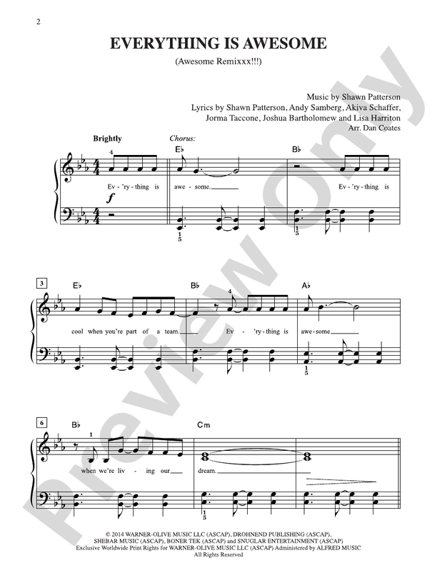 Everything is Awesome (Awesome Remixxx!!!) - Easy Piano (Digital Download)