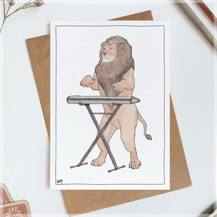 Greeting Card a Lion Playing the Keyboard