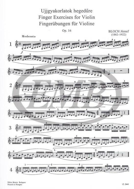 Bloch - Finger Exercises Op16 - Violin Solo EMB Z2441
