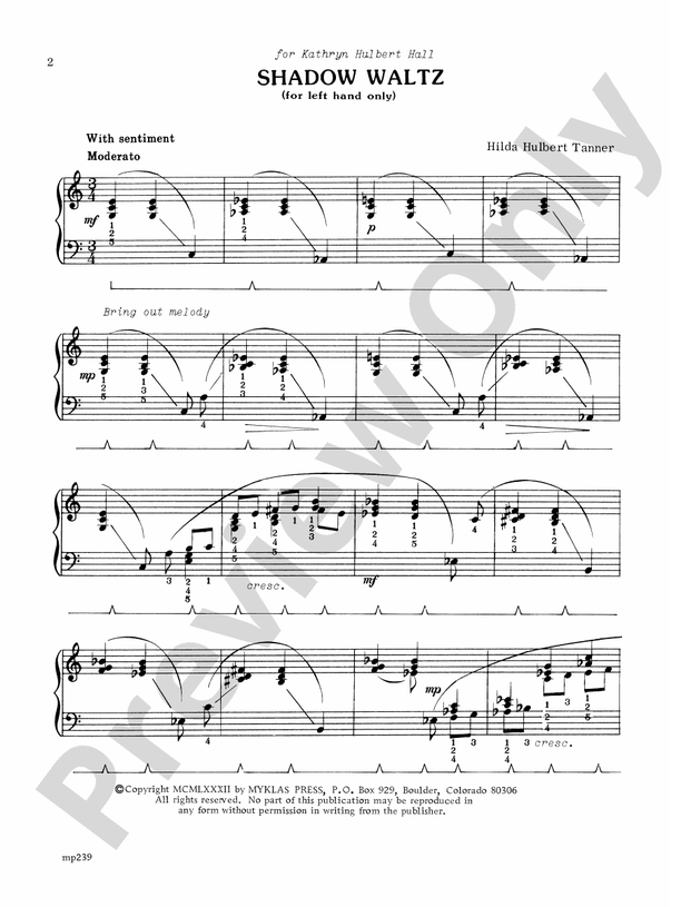 Shadow Waltz (for left hand alone) - Piano Solo (Digital Download)