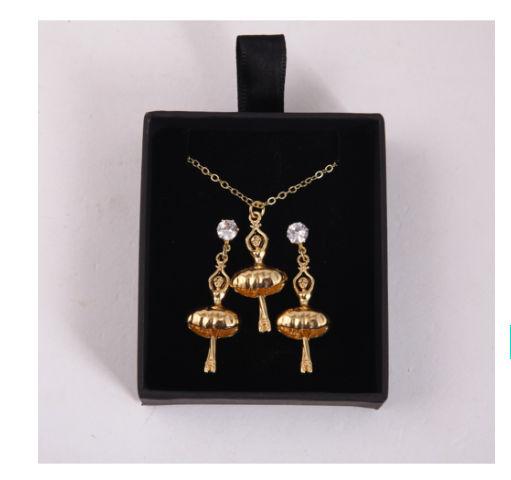 Gold Ballerina Jewellery Set Pendant and Earrings