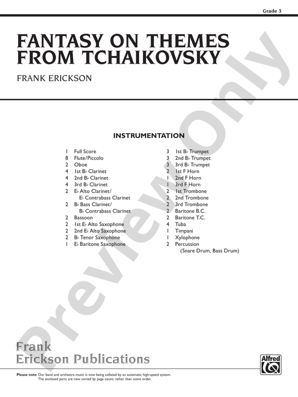 Fantasy on Themes from Tchaikovsky - Concert Band Conductor Score & Parts (Digital Download)