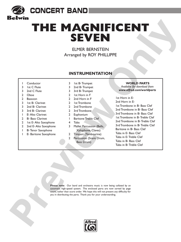The Magnificent Seven – Concert Band Conductor Score & Parts (Digital Download)