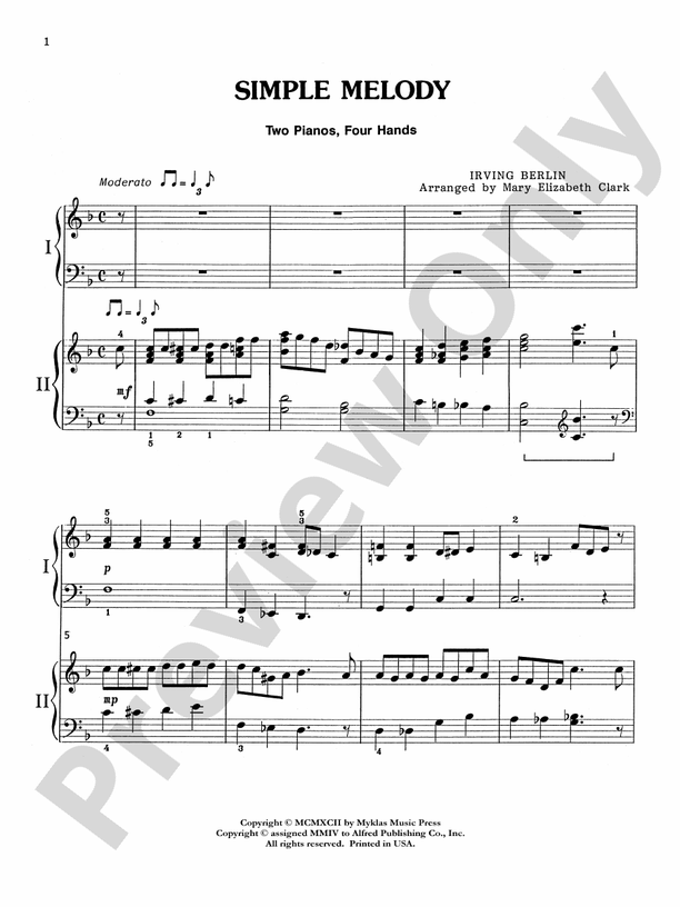 Simple Melody - 2 Pianos, 4 Hands (Digital Download)