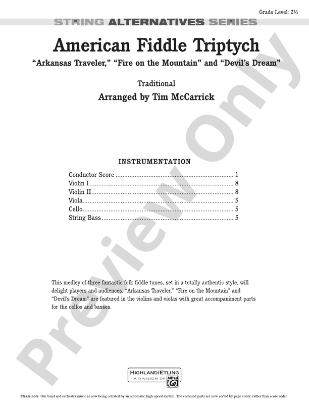 American Fiddle Triptych – String Orchestra Conductor Score & Parts (Digital Download)