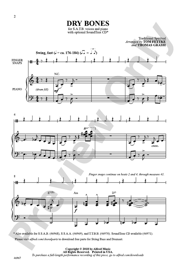 Dry Bones - Fettke/Grassi – SATB Choral Octavo (Digital Download)