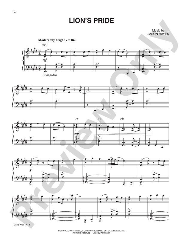 Lion's Pride (from "World of Warcraft") - Piano (Digital Download)