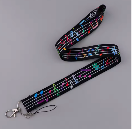 Lanyard Black with Colourful Manuscript and Notes