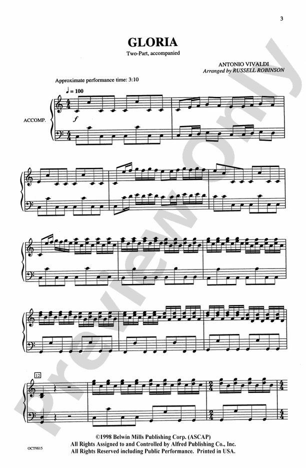 Gloria - Antonio Vivaldi – 2-Part Choral Octavo (Digital Download)