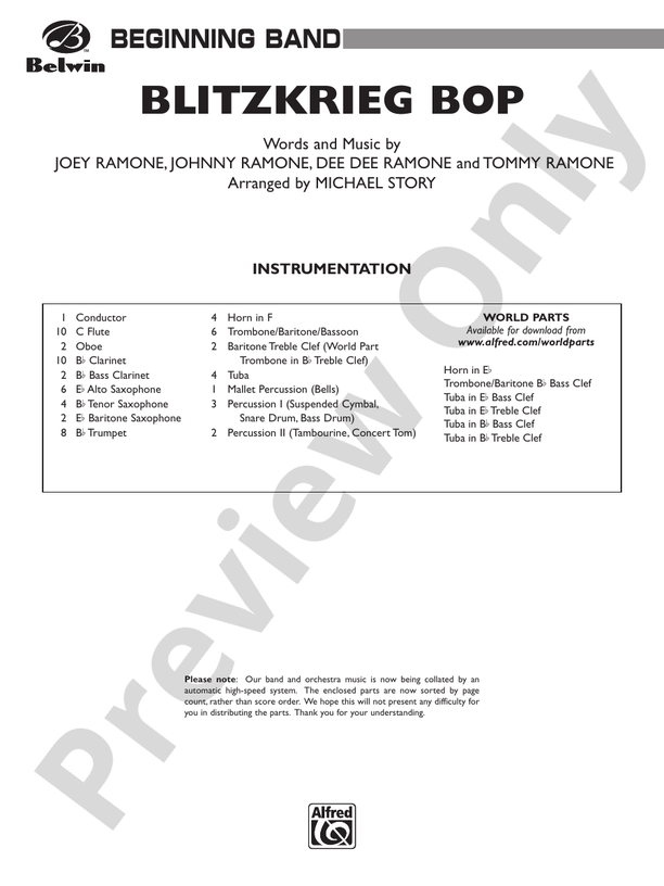 Blitzkrieg Bop - Concert Band Conductor Score & Parts (Digital Download)
