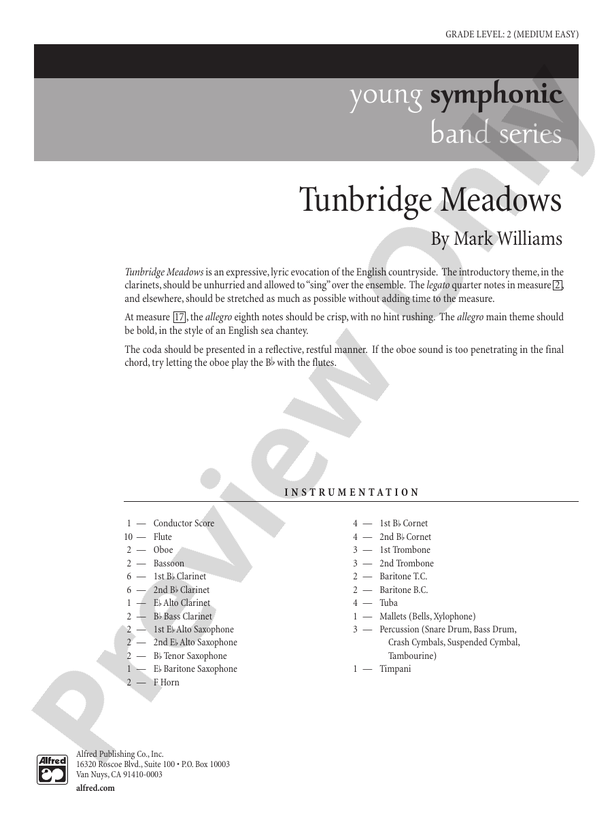 Tunbridge Meadows - Concert Band Conductor Score & Parts (Digital Download)