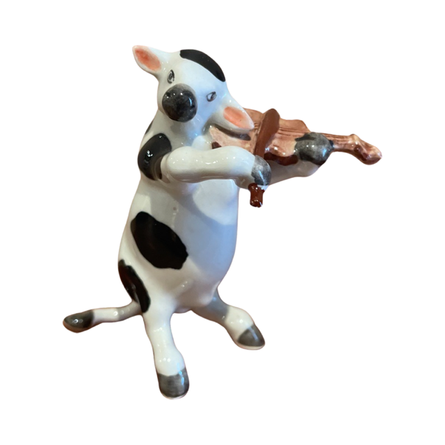 Cow Playing the Violin Porcelain Figurine
