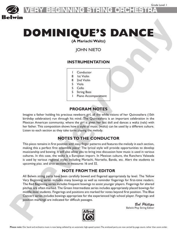 Dominique's Dance – String Orchestra Conductor Score & Parts (Digital Download)