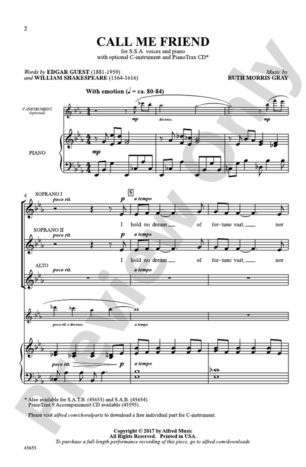 Call Me Friend – SSA Choral Octavo (Digital Download)